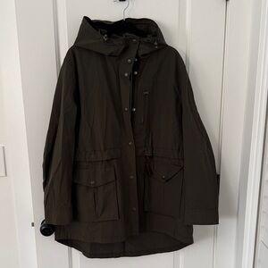 J. Crew Olive Rain jacket with Hood